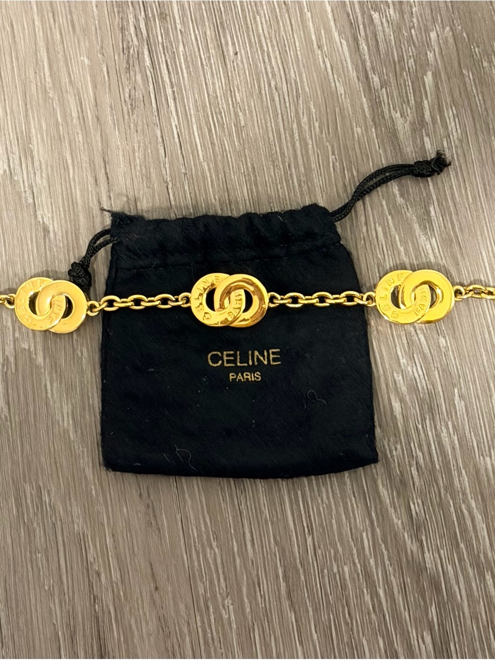 RareVintage CELINE Gold-Tone Logo Bracelet - Picture 6 of 7